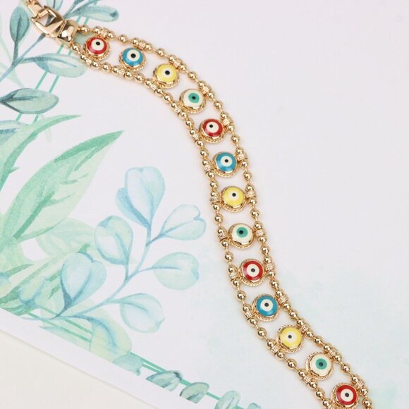 "Colorful Evil Eye Beaded Rose Gold Bracelet, XPBL0762 - Picture 1 of 12